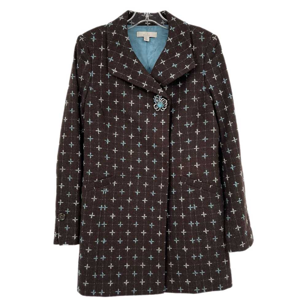 Caslon Brown & Blue Wool Blend Blazer Jacket | Snap Closure